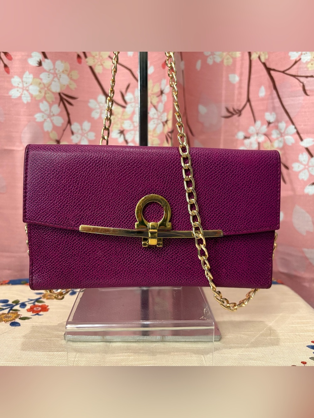 Salvatore Ferragamo Gancini Wallet Purple with chain authentic